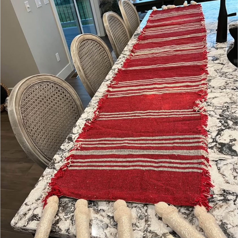 NEW Mudpie Red Striped Table Runner